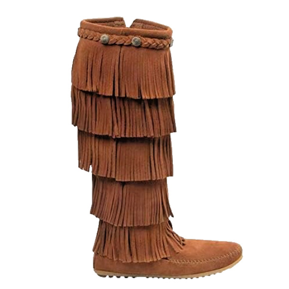 Minnetonka 5 Layer Fringe Boots Womens 8 Brown Suede Tall Zip Moc - Picture 10 of 10